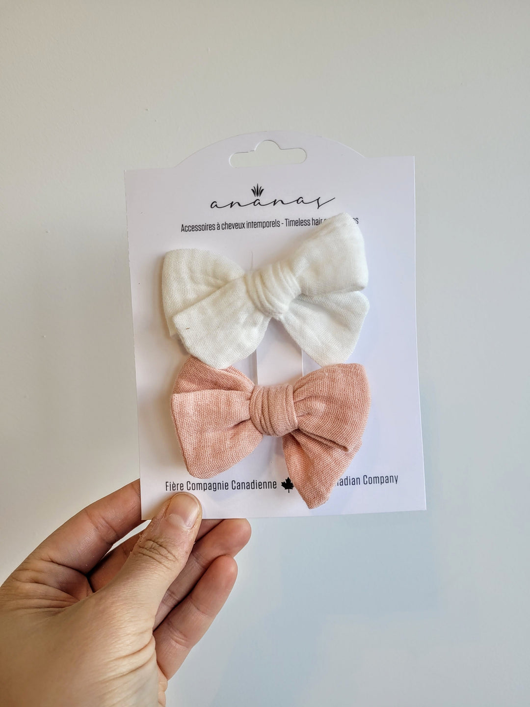 Ensemble de deux pinces boucles en mousseline fille produit québécois Mlle et Coco