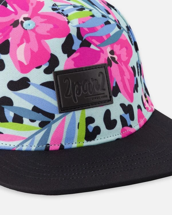 Casquette Bleu Imprimé Fleurs et Léopard Deux par Deux Mlle et Coco