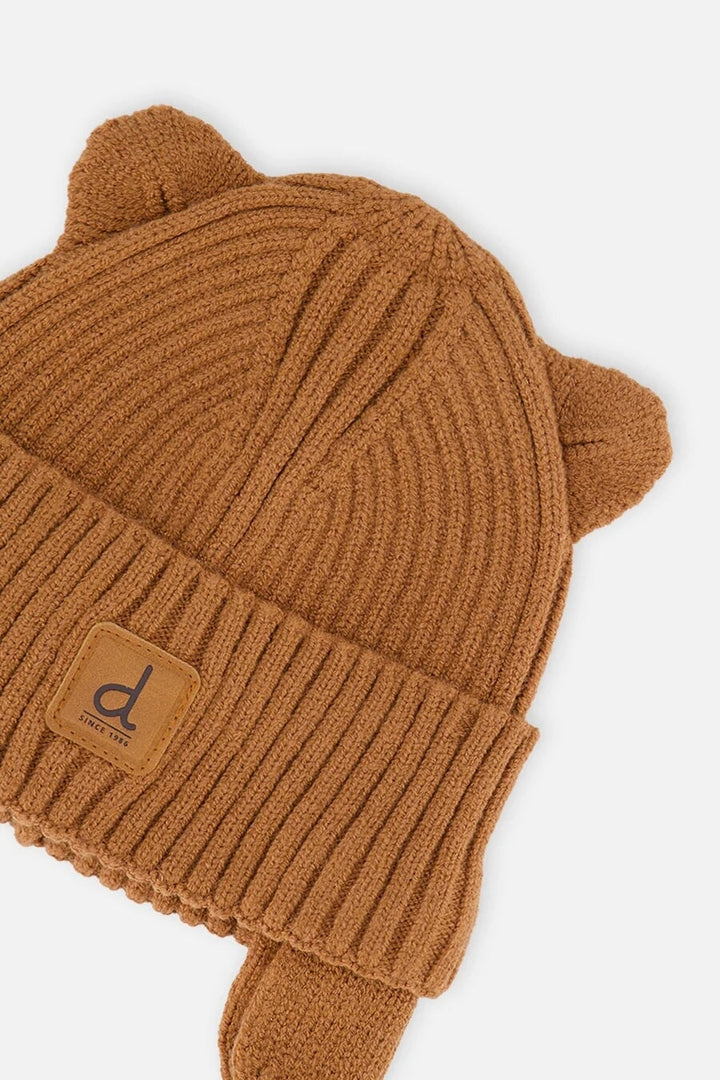 Bonnet mi-saison en tricot avec cordons Brun cassonade Deux par Deux Mlle et Coco