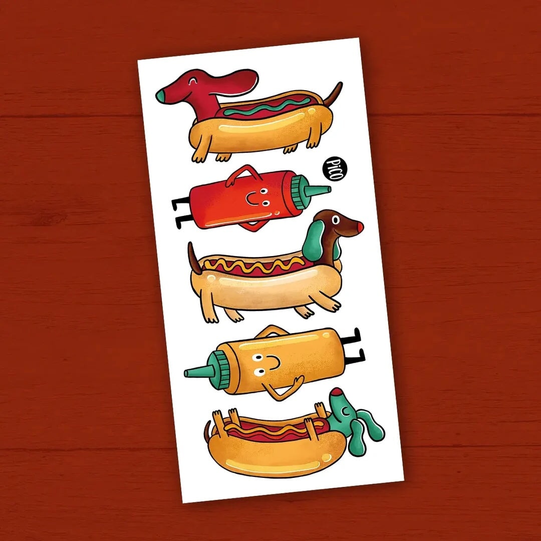 Pico tatouage compagnie québécoise Ketchup le chien saucisse