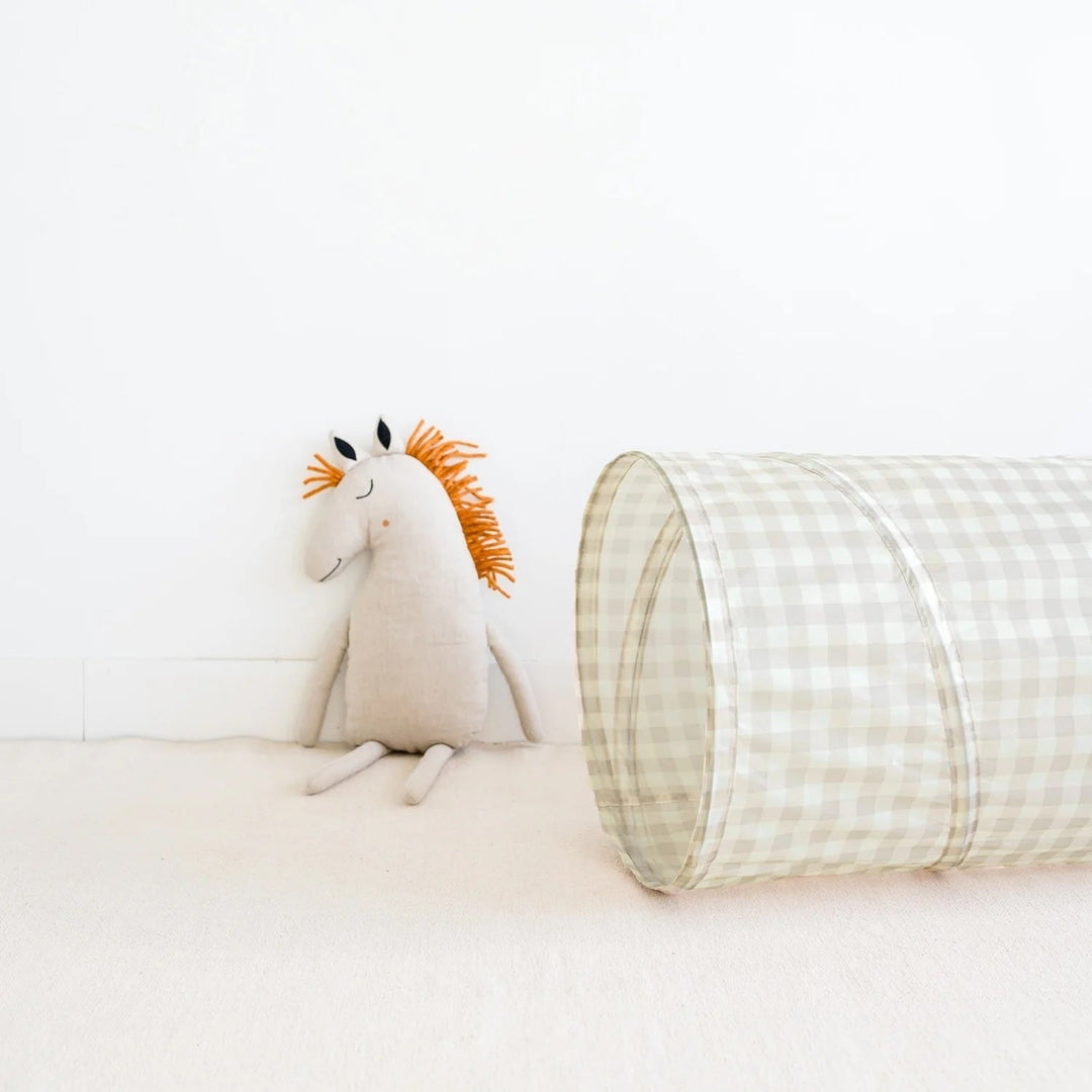 Tunnel en tissus recyclé carreaux beige vichy 3 Sprouts Mlle et Coco