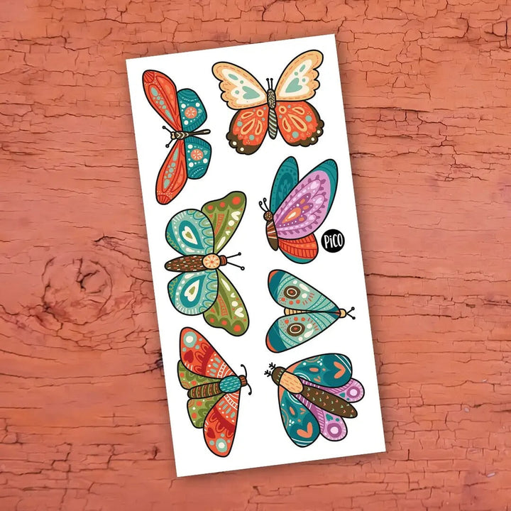 papillons colorés pico tatouage, tatouage temporaire