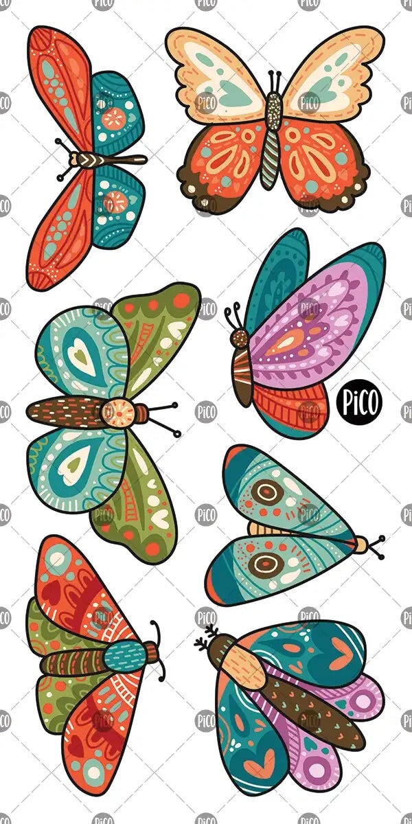 papillons colorés pico tatouage, tatouage temporaire