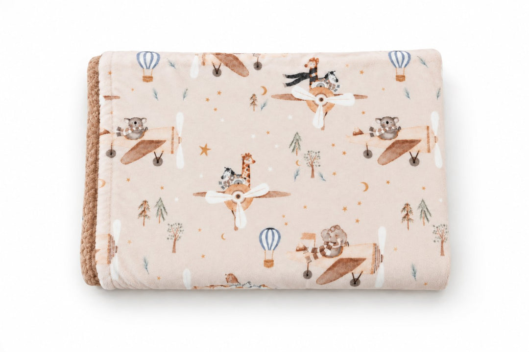 Couverture de minky Avions et animaux Mlle et Coco