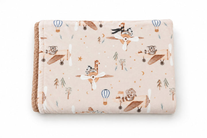 Couverture de minky Avions et animaux Mlle et Coco