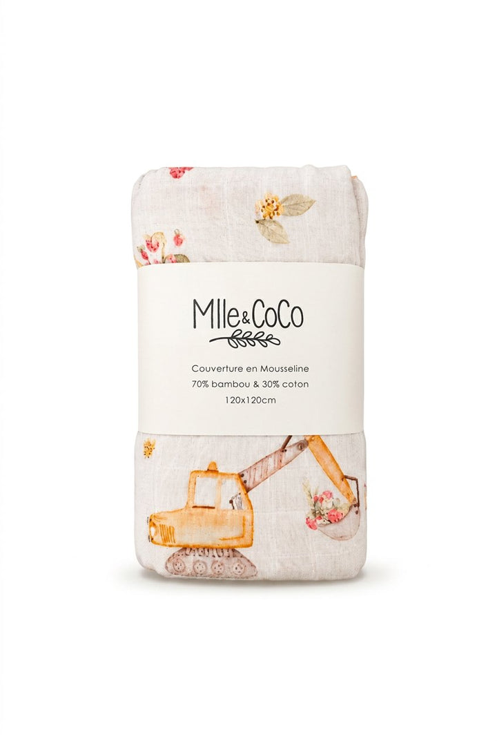 Couverture en mousseline Camion construction fraise Mlle et Coco