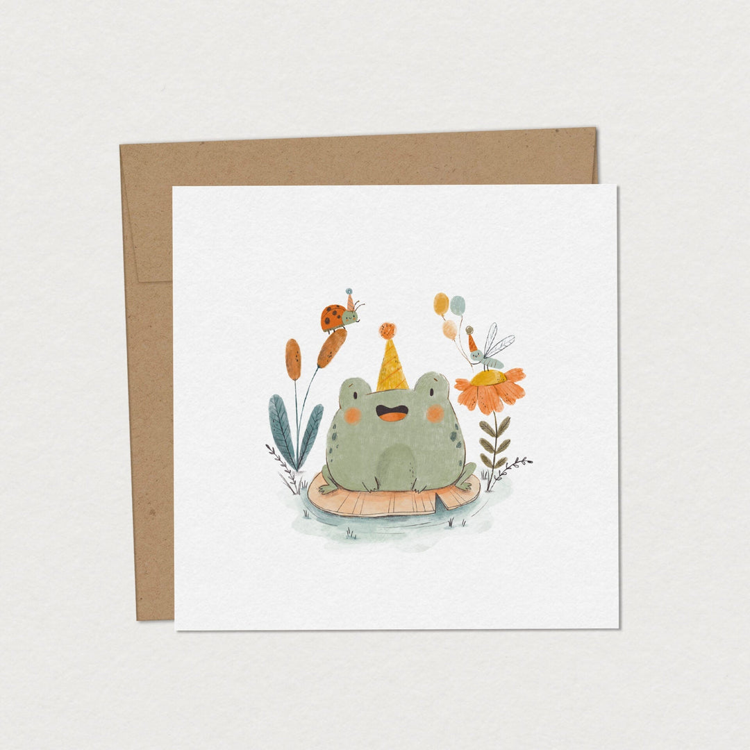 carte souhait enfant grenouille festive
