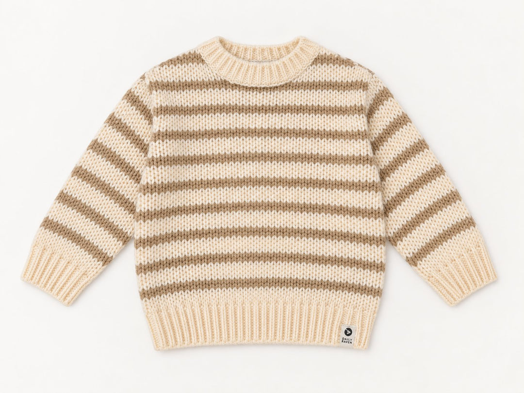 Pull tricot rayé beige et taupe fil brillant Daily Seven