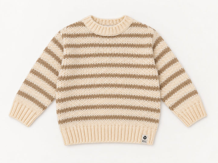 Pull tricot rayé beige et taupe fil brillant Daily Seven