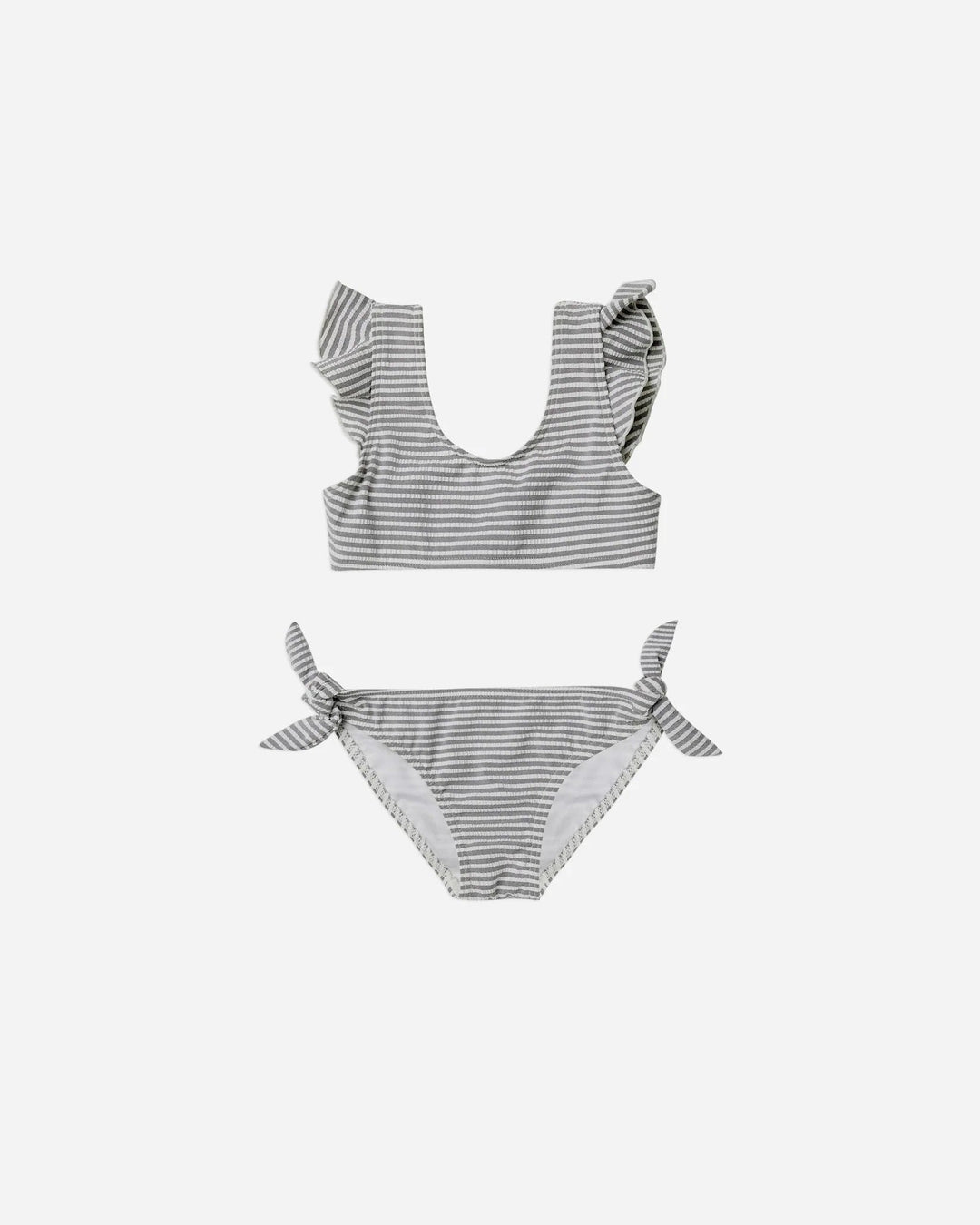 Maillot deux pièces Rylee and Cru rayé gris et blanc, vêtement enfant