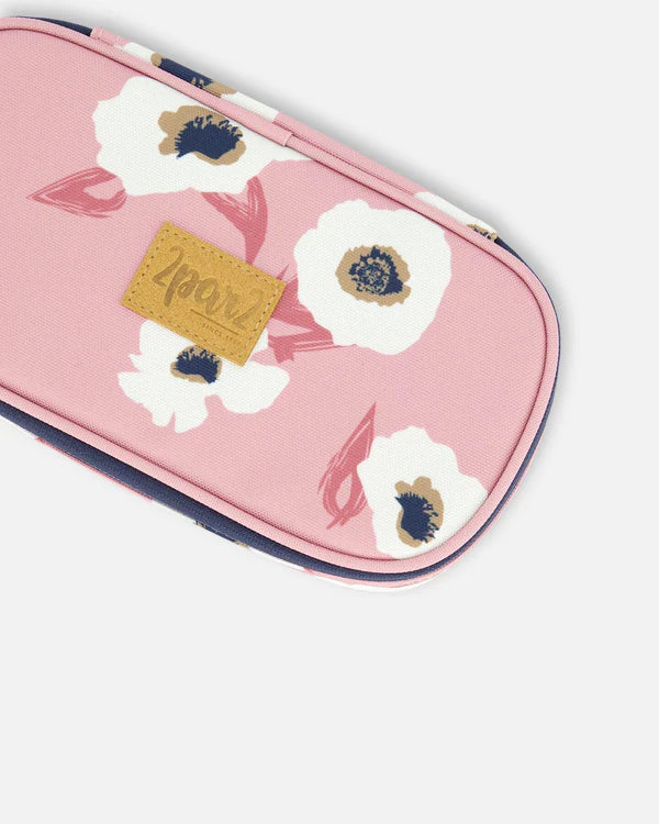 Trousse À Crayons Rose Imprimé Fleurs Blanches Deux par Deux