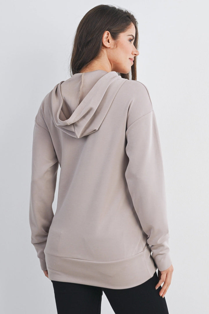 chandail capuchon taupe maternite allaitement Hello Miz Mlle et Coco