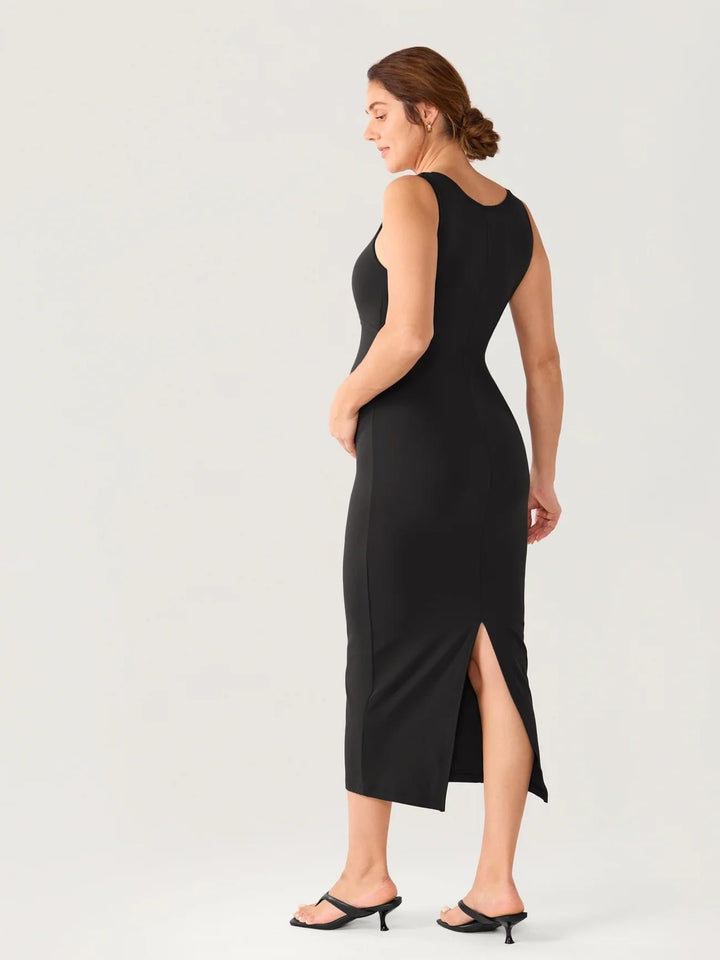 Robe longue moulante maternité et allaitement noir Momanda Mlle et Coco