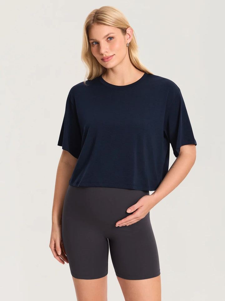T-shirt court ample à manches courtes en coton modal deep ocean blue Momanda Mlle et Coco
