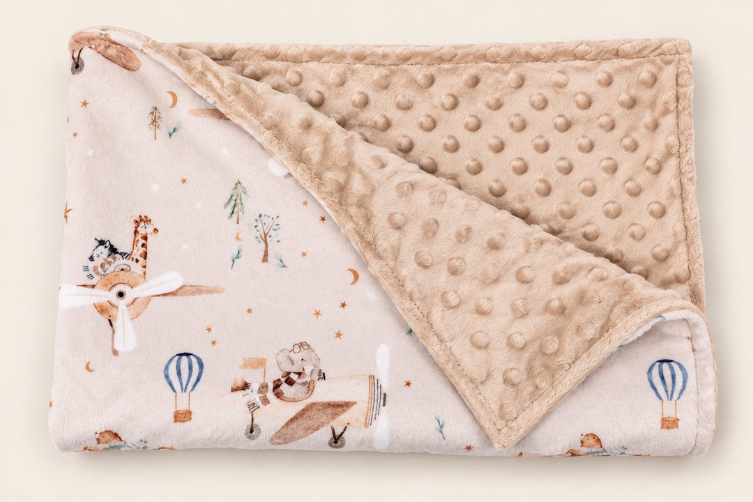Couverture de minky Avions et animaux Mlle et Coco