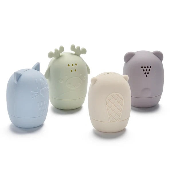 Jeux silicone pour le bain Noüka, animaux de la forêt pastel