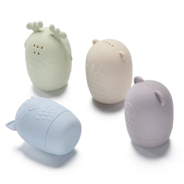 Jeux silicone pour le bain Noüka, animaux de la forêt pastel