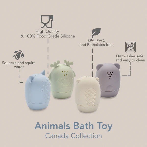 Jeux silicone pour le bain Noüka, animaux de la forêt pastel