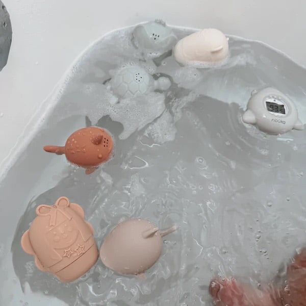 Jeux silicone pour le bain Noüka, animaux de la forêt pastel