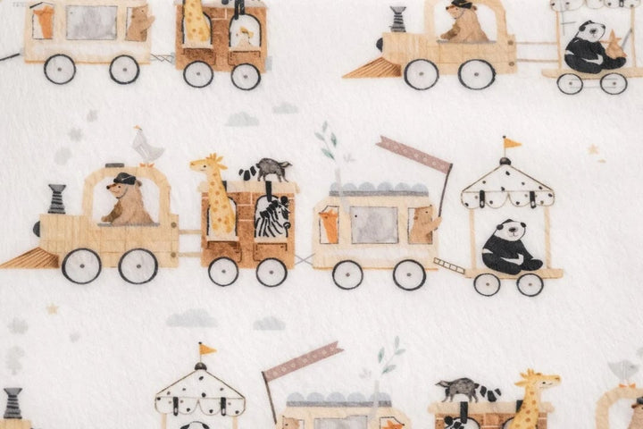 Couverture de minky Train animaux Mlle et Coco Création Jade