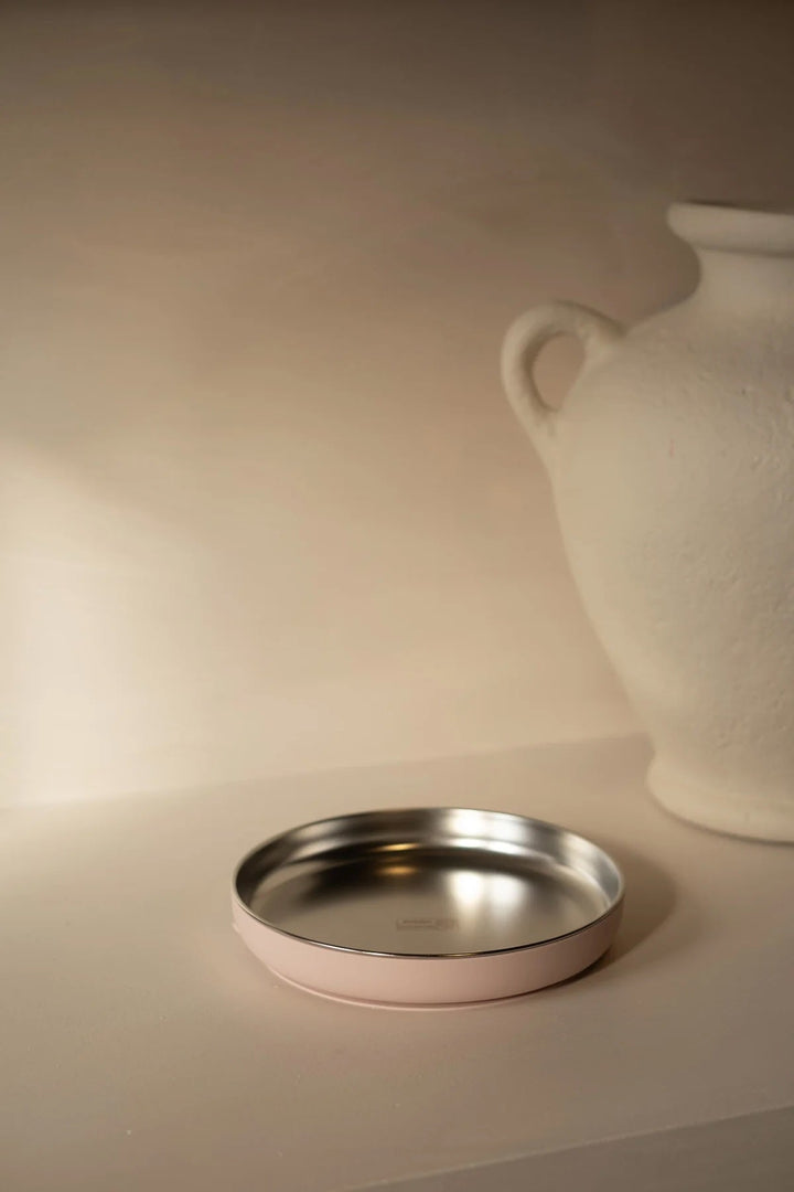 Assiette pour enfant acier inoxydable et silicone alimentaire (base amovible) vieux rose Micasso Mlle et Coco