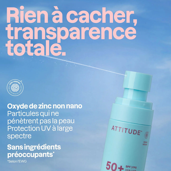 Spray solaire 50+ visage et corps bébé Attitude Mlle et Coco