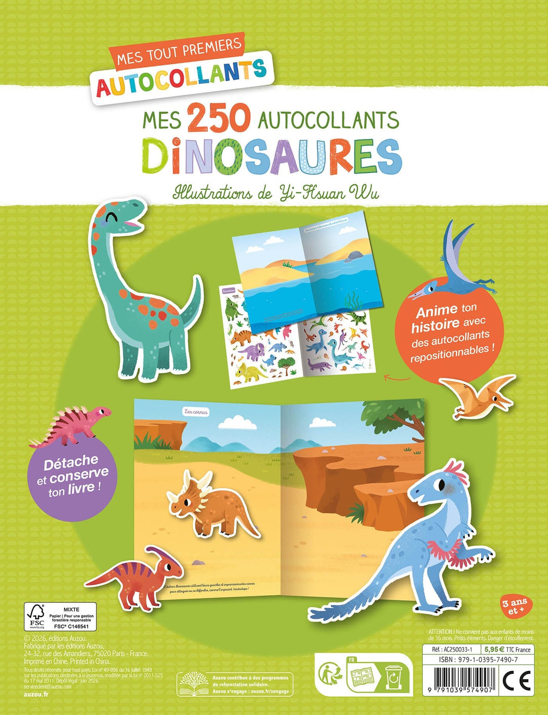 Mes tout premiers autocollants Mes 250 autocollants dinosaures Auzou Mlle et Coco