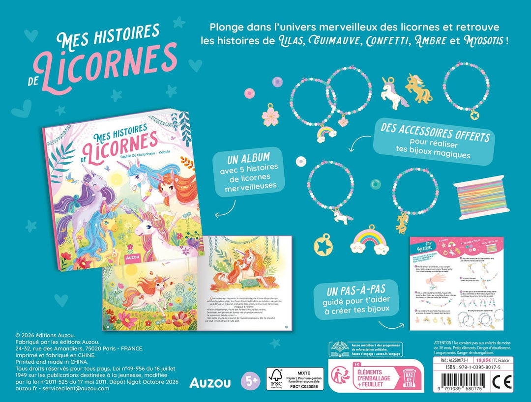 Coffert Bricolage et livre Mes histoires de licornes Auzou Éditions Mlle et Coco