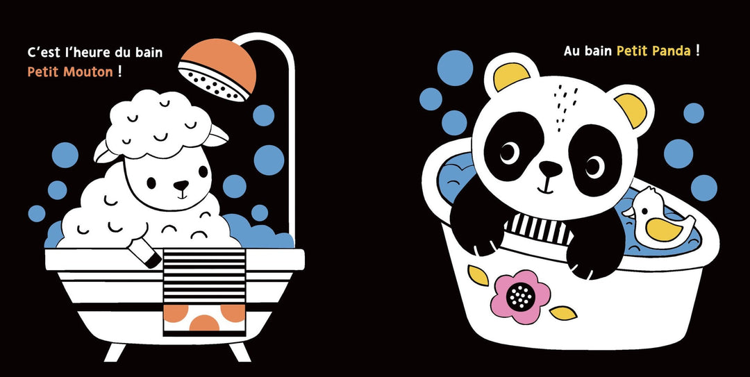 livre eveil bain Auzou magique blanc et noir Mlle et Coco