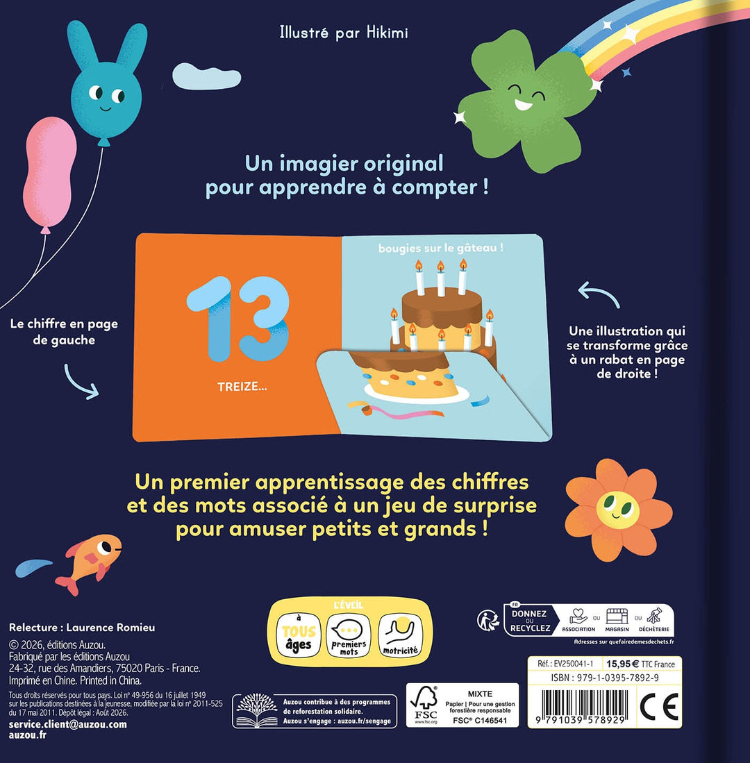 Livre Mes premiers chiffres à flaps 123 surprise ! Auzou Mlle et Coco