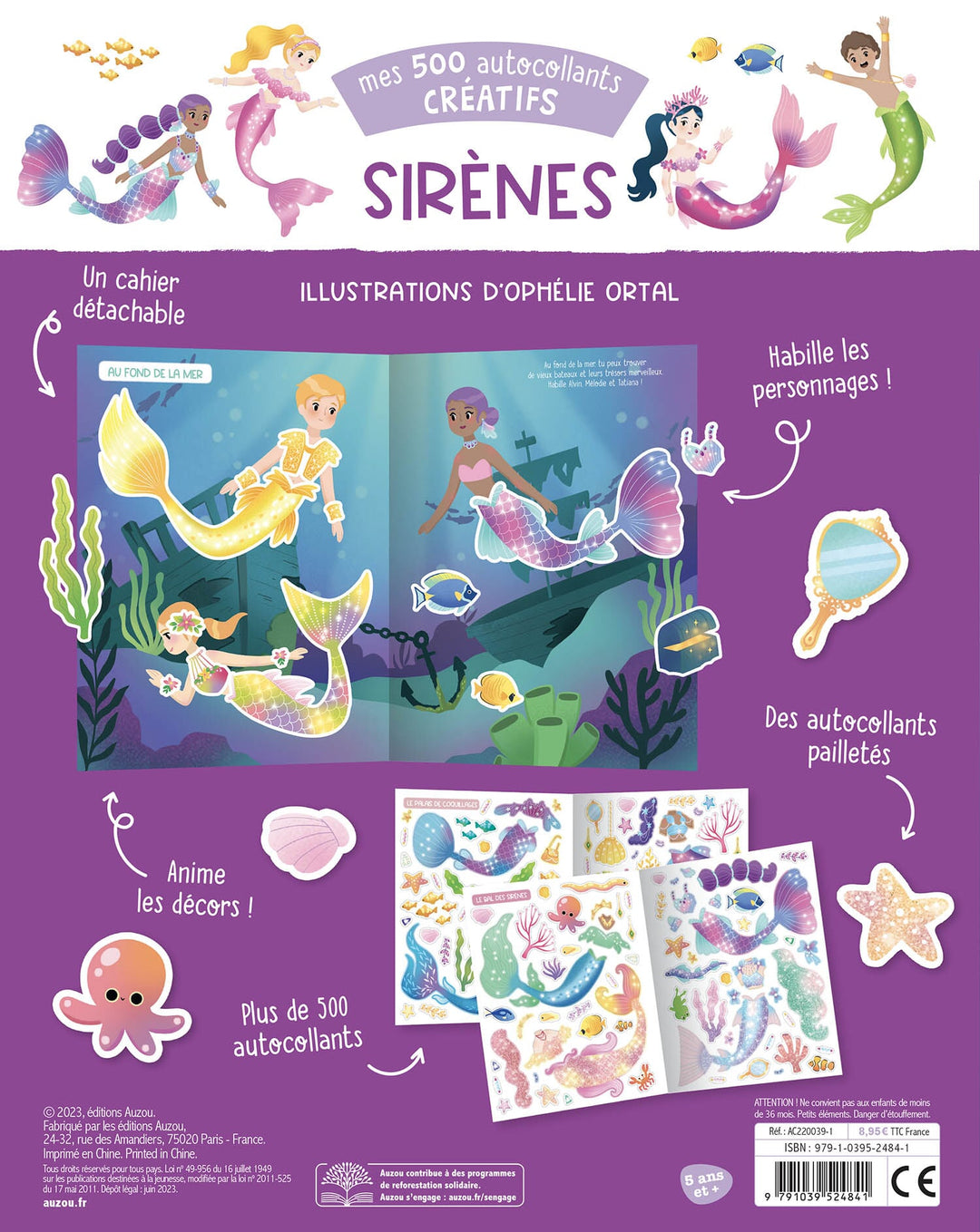 mes 500 autocollants créatifs Auzou Sirènes Mlle et Coco