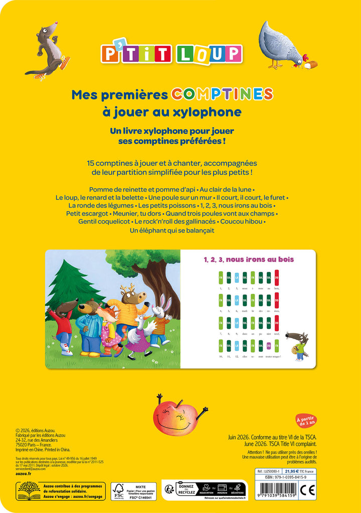 Livre musical Mes premières comptines à jouer au xylophone Auzou