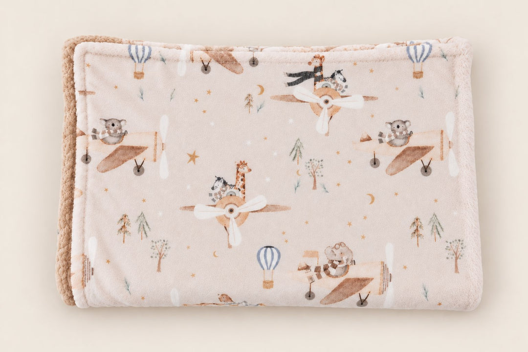 Couverture de minky Avions et animaux Mlle et Coco