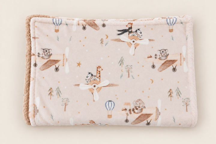 Couverture de minky Avions et animaux Mlle et Coco