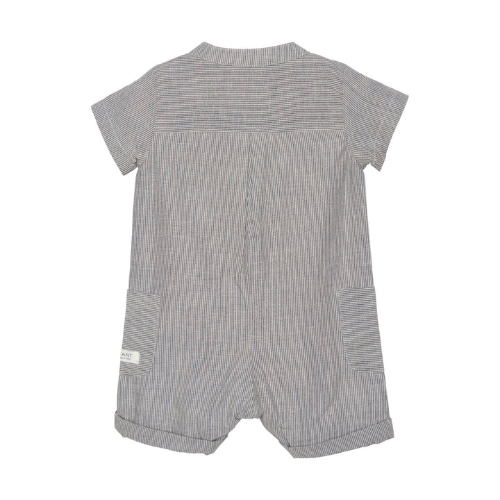 barboteuse manches courtes en coton petite rayure gris et avoine