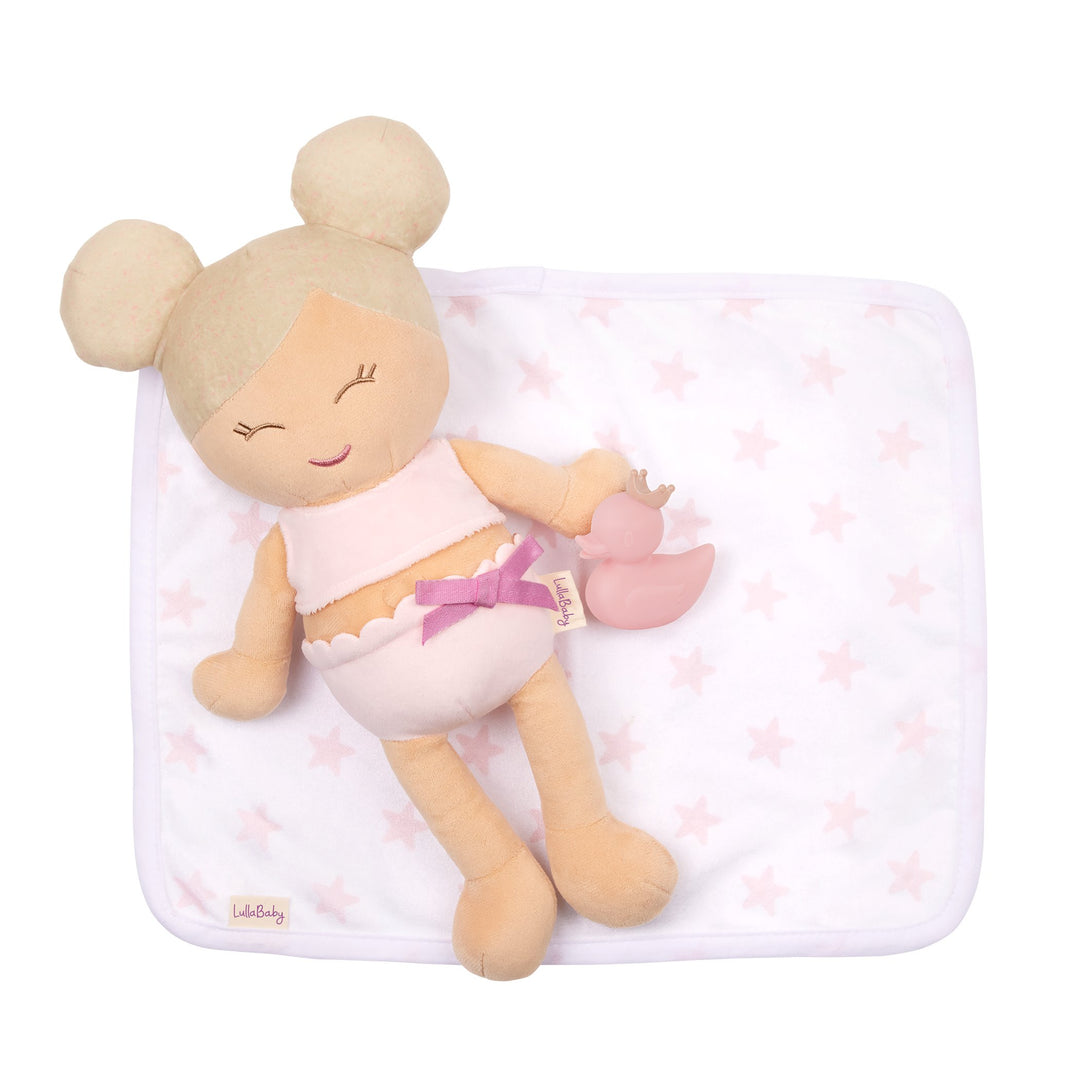 LullaBaby poupée bain serviette canard rose Mlle et Coco