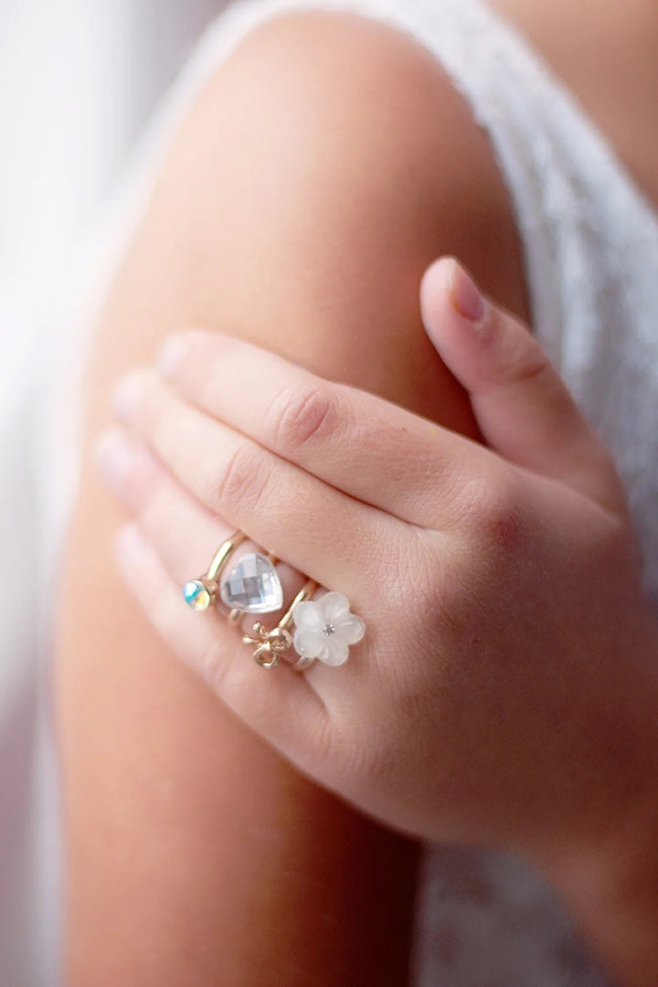 ensemble quatre bagues fleur diamant boucle coeur Great pretenders