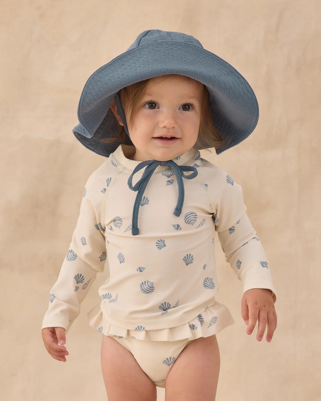 Maillot de bain deux pièces Crème coquillage bleu Rylee + Cru