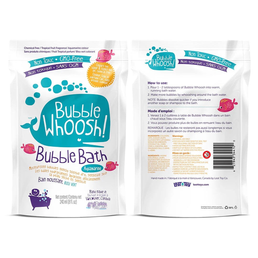 Bain moussant aquamarine Bubble Woosh non toxique Mlle et Coco
