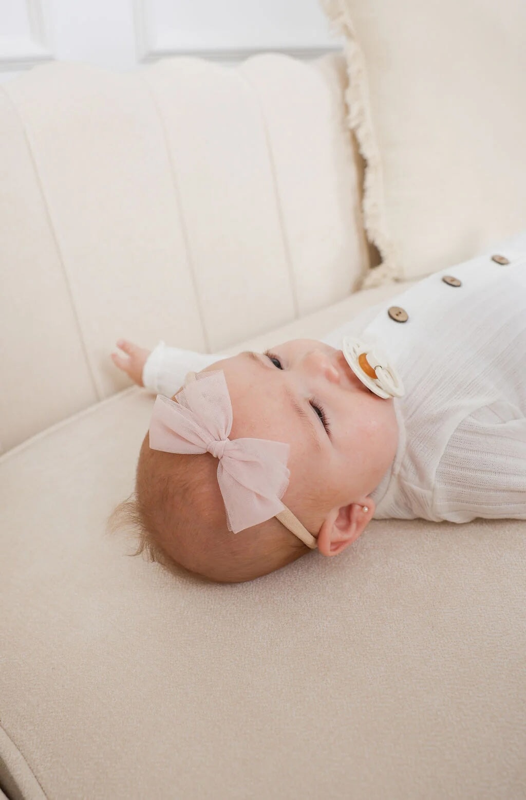 Bandeau boucle tulle ballerine blanc et rose Ananas Mlle et Coco