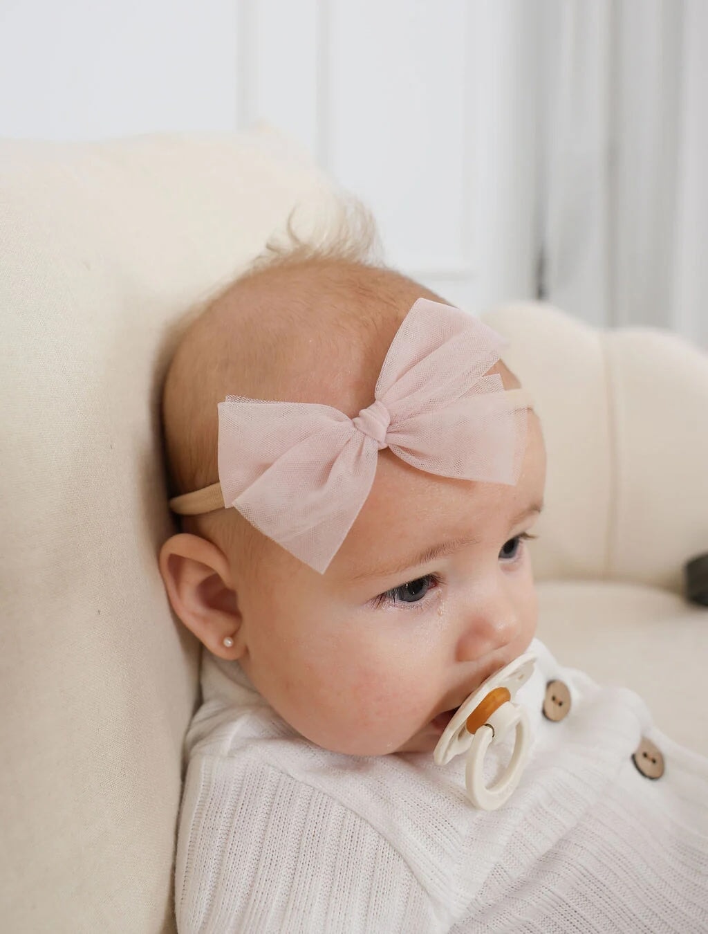 Bandeau boucle tulle ballerine blanc et rose Ananas Mlle et Coco