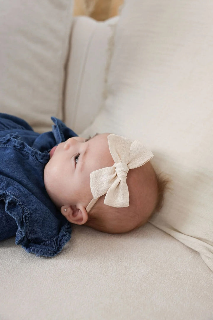 Bandeau boucle lin Ivoire et Beige (0-2 ans) Ananas Mlle et Coco