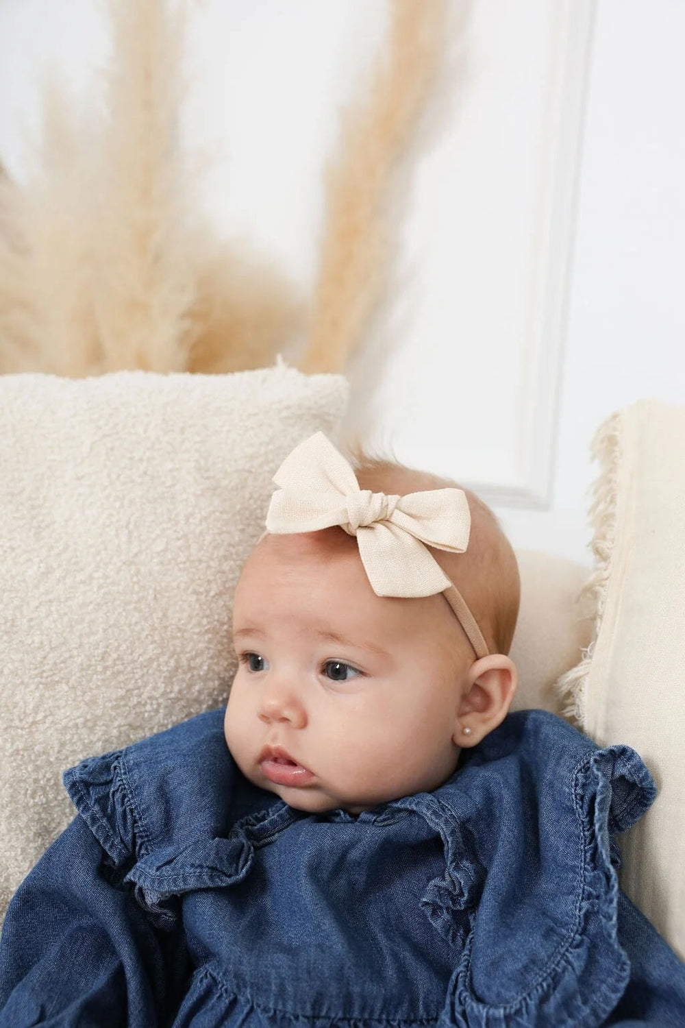 Bandeau boucle lin Ivoire et Beige (0-2 ans) Ananas Mlle et Coco