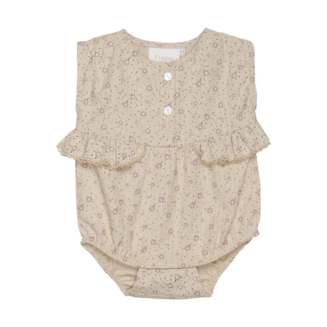 barboteuse beige fleur rose Fixoni vêtement pour bébé enfant