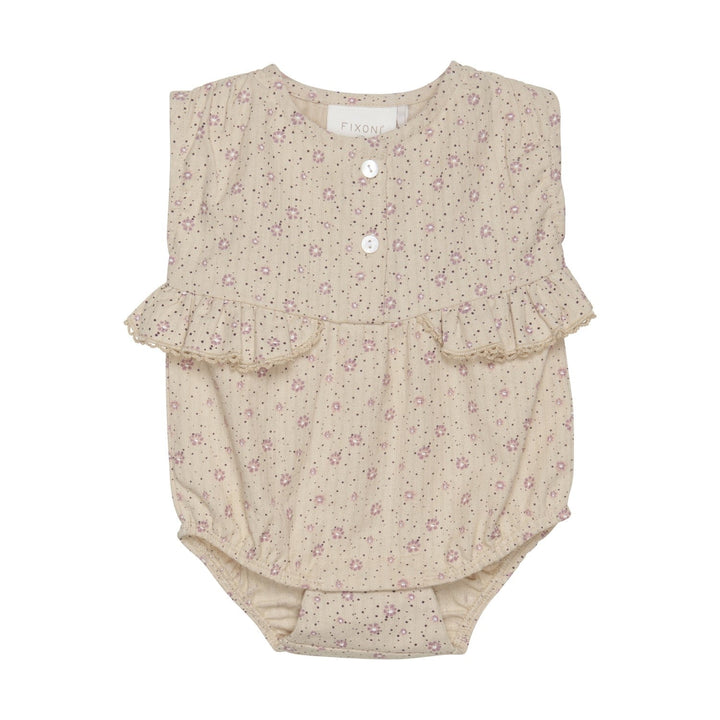 barboteuse beige fleur rose Fixoni vêtement pour bébé enfant