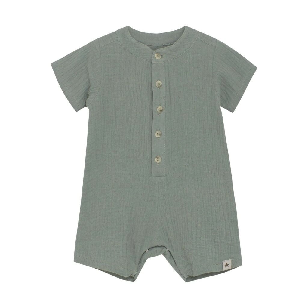 Barboteuse en mousseline coton sauge Huttelihut Mlle et Coco