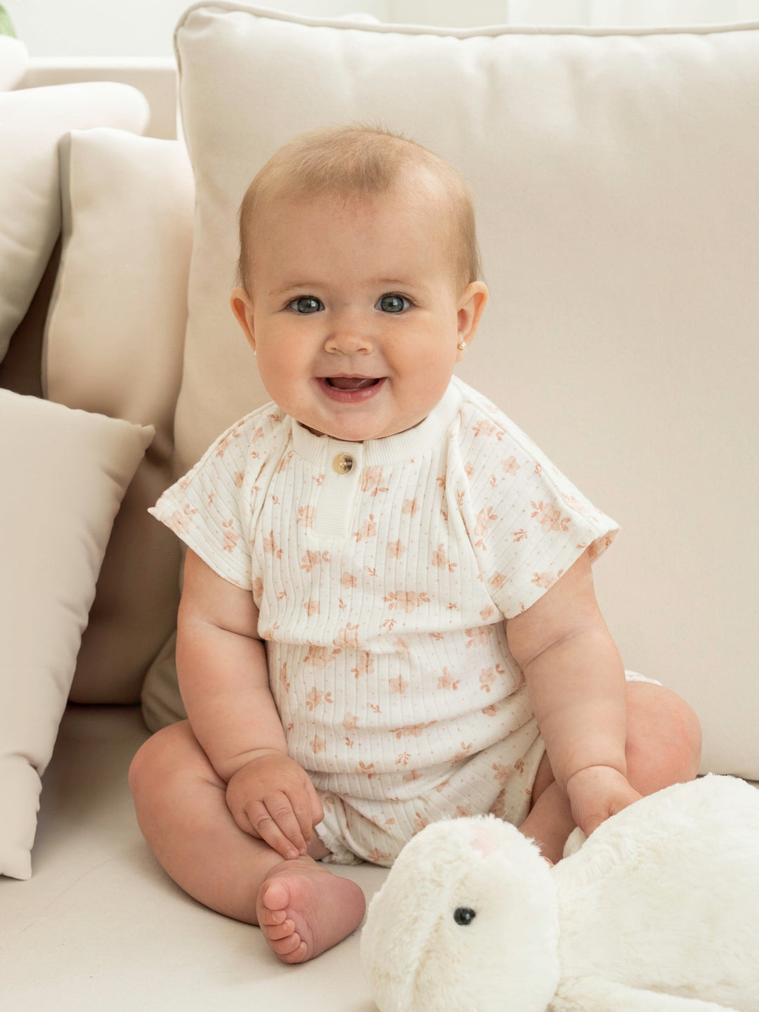 barboteuse côtelé blanc petites fleurs délicates Fixoni vêtement bébé