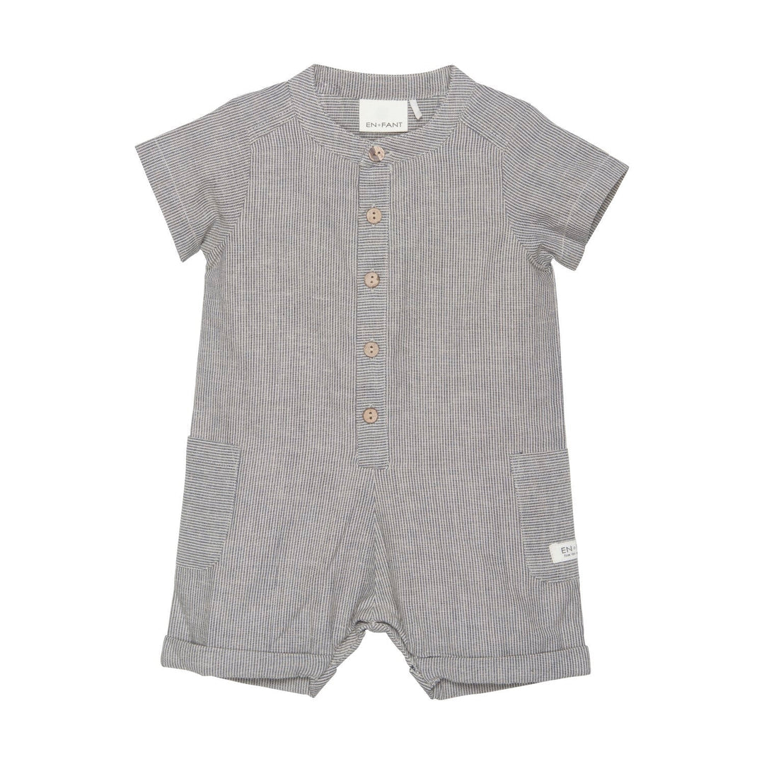 barboteuse manches courtes en coton petite rayure gris et avoine