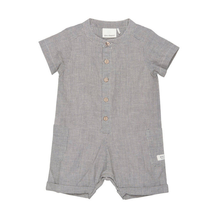 barboteuse manches courtes en coton petite rayure gris et avoine