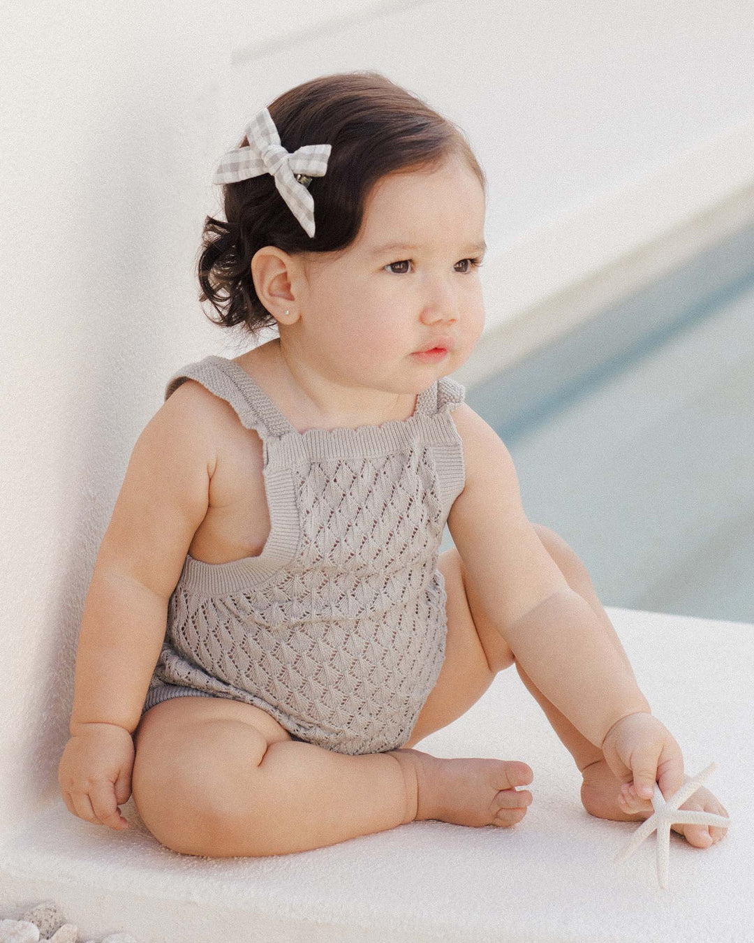 Barboteuse en tricot vert/gris seafoam Rylee + Cru Mlle et Coco